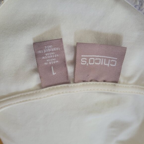 Chicos Womens Long Sleeve Hexagon & Paisley Print Top Size 1 M White Blue Gold - Picture 3 of 5